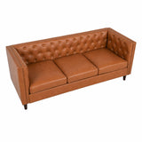 Garvee Modern Chesterfield 81" 3-Seater Leather Sofa - Deep Seat Button Tufted Back - Sturdy Wooden Frame, Comfortable & Stylish Mid-Century Couch for Living Room, Apartment, Office - Durable PU Orange - Orange