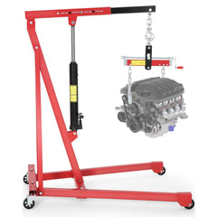 Garvee 3000 LBS Hydraulic Engine Hoist with Lever, 1.5-Ton Telescoping Boom Shop Crane with 4 Heavy-Duty Casters, Garage & Warehouse Cherry Picker for Automotive, Machinery, and Equipment Lifting, Red - Red