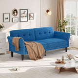 Garvee 89" Modern Chenille Convertible Futon Sofa Bed, Deep Seat Sleeper Loveseat with Adjustable Backrest & Armrests for Living Room/Bedroom/Apartment - Chenille Blue (Do not place an order for repackaging) - Blue