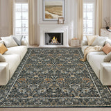 Garvee 5' x 7' Vintage Floral Medallion Area Rug, Machine Washable Non-Slip Low-Pile Soft Rug for Living Room, Bedroom & Dining Room, Black - Black