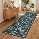 Garvee 2' × 6' Heron Botanical Runner Rug, Machine Washable Non-Slip Low-Pile Rug for Hallway, Kitchen & Entryway, Blue