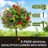 Garvee UV Resistant Artificial Boxwood Topiary Ball Trees Set of 2 – 2FT Faux Greenery Shrubs with Mixed Color Flowers, Ground Spikes, Realistic Maintenance-Free Decorative Plants for Garden, Patio, Porch, Indoor/Outdoor – Mixed Color