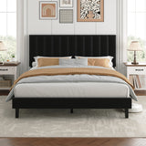 Garvee Upholstered Platform Bed Frame, Black Suede with Adjustable Tufted Headboard, Sturdy Wooden Slats, No Box Spring Needed, Easy Assembly, Noise-Free - Queen Size, Black - Black