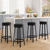 Garvee 30" Swivel Bar Stools Set of 4, PU Leather Upholstery, 360° Swivel & Footrest, Metal Frame, Backless Design for Kitchen Island & Home Bar, Black - Black