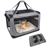 Garvee 23.6" Soft Dog Crate for Car, Foldable Dog Travel Kennel with Soft Pad & Metal Frame, 3-Door Entry, Portable Pet Carrier for Indoor Outdoor Car Use - Gray