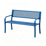 Garvee 50" Outdoor Garden Bench, 2-Person Steel Patio Bench with Geometric Backrest & Slatted Seat for Porch, Yard & Deck, Blue - Blue