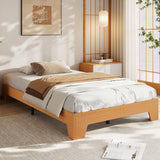 Garvee Twin XL Platform Bed Frame Boho Wood Noise-Free Slats Sturdy Engineered Wood Minimalist Open-Side Design Nature Bedroom - Deep Walnut