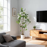 Garvee 5FT Artificial Bougainvillea Tree with White Planter and Fine Stone, Tall Potted Faux Blooming Tree for Home Living Room Garden Decor