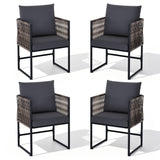 Garvee Set of 4 Black PE Rattan Patio Dining Chairs, Collapsible Outdoor Chairs with Cushions, Metal Frame for Garden Balcony & Bistro