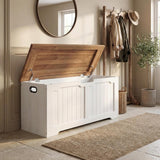 Garvee Storage Bench with Farmhouse Design - Storage Chest with 2 Safety Hinges, 15.7 x 39.4 x 18.9 Inches, Ideal for Entryway, Bedroom, and Living Room - White+Brown