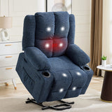 Garvee Oversized Power Lift Recliner Chair for Elderly, 155° Adjustable Lay Flat Lift Chair with Heat and Massage, Standing Assistance, Overstuffed Backrest, Cup Holders, Side Pocket for Living Room, Blue - Linen | Blue