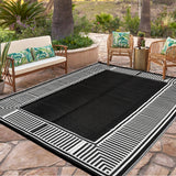 Garvee Waterproof Reversible Outdoor Rug 8x10ft – Black and White Geometric Plastic Mat, UV Resistant, Easy to Clean, Collapsible – Great for Patio, Deck, Porch, Backyard, Camping, RV, Beach – Black and White, 8x10ft - Black & White