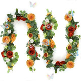 Garvee Artificial Eucalyptus & Rose Garland with 3D Silver Butterflies, 2-Pack, Silk & Plastic Faux Flowers for Wedding Arch, Home Decor – Length 180cm, Burned Orange