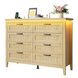 Garvee 8 Drawer Dresser for Bedroom with LED Lights & Power Outlet - Wide Wooden Chest - Modern Storage Organizer - Natural Wood Color, Eight-Drawer Cabinet - Natural