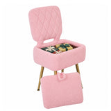 Garvee Modern Upholstered Vanity Stool Chair with Storage - Makeup Vanity Seat Ottoman - Collapsible Backrest, Compact for Bedroom Dressing Table - Pink - Pink