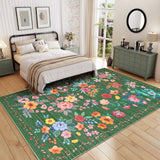Garvee 9' × 12' Layered Floral Area Rug, Soft Washable Low-Pile Polyester Carpet for Living Room, Bedroom and Dining Room, Green