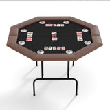Garvee 47" Octagonal Poker Table, Foldable Casino-Style Game Table with Padded Rail & 8 Stainless Steel Cup Holders, Portable Folding Card Table for 8 Players - Brown & Black - Black