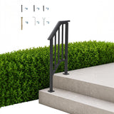 Garvee Adjustable Wrought Iron Outdoor Stair Handrail with Balusters – Heavy Duty, Non-Slip Safety Railing Kit for 2-Step Concrete, Porch, Deck, or Wooden Steps – Easy DIY Installation – 2-step - 1 piece