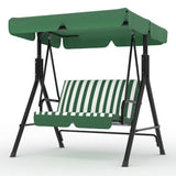 Garvee 3-Seat Outdoor Patio Swing Chair with Adjustable Canopy, Heavy Duty Metal Frame Porch Swing for Garden, Backyard & Poolside, Striped Green - Striped Green