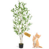 Garvee Lifelike Artificial Eucalyptus Tree - Tall Faux Greenery with Realistic Leaves - Maintenance-Free Indoor Decor for Home, Office, Living Room - Easy Assembly - 7ft Height, Black Pot