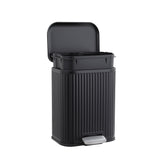 Garvee Black Stainless Steel Bathroom Trash Can 5L – Step Garbage Bin, Soft-Close Lid, Removable Inner Bucket, Fingerprint-Resistant, Fluted Rectangular, Indoor Recycling for Kitchen, Office – 21.0×18.8×27.9cm (5L Black 21.0*18.8*27.9cm) - Black, Fluted
