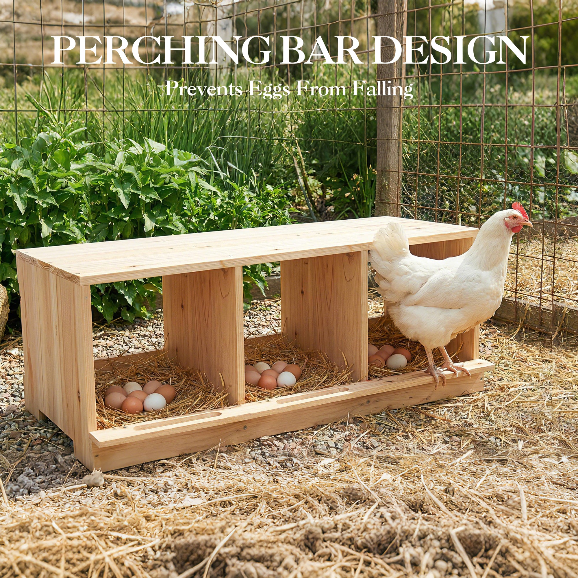 Garvee Heavy Duty Wooden Chicken Nesting Box, 3-Compartment Single