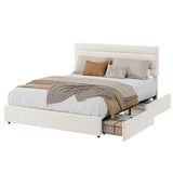 Garvee Queen Size Bed Frame, Velvet Upholstered Platform Storage Bed with 4 Drawers, Wooden Slats Support, No Box Spring Needed, Easy Assembly, Beige - Beige