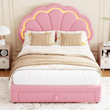 Garvee Full LED Platform Bed with Storage Drawer, Adjustable Headboard, Berber Fleece Upholstery, No Box Spring Needed, Easy Assembly, for Kids,Pink - Pink