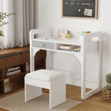 Garvee Kids Study Desk and Chair Set with Drawers and Pen Holder, Height Adjustable for Boys and Girl Ages 3-10, White - White