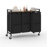 Garvee Laundry Hamper with Shelf, Laundry Sorter with 3 Pull-Out Removable Bags, Movable Wheels and Metal Frame, 3 x 10.5Gal(120L) Clothes Basket Organizer in Bathroom, Rustic Brown and Black - Brown Board + Black Bags