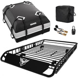 Garvee 64 x 39 in All-purpose Roof Rack Basket Cargo Carrier, 200 lb Capacity Rooftop Cargo Basket with 21 cu ft Waterproof Luggage Bag (51 x 10 x 18 in) for SUV/Truck/Vehicle - Black - Eagle