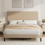 Garvee Queen Size Bed Frame with Adjustable Headboard,Linen Fabric Upholstered Platform Bed,Mattress Foundation with Strong Wood Slats Support,No Box Spring Needed,Noise-Free,Easy Assembly (Beige) - Beige