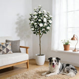 Garvee Lifelike & Low Maintenance - 5FT Artificial Camellia Tree for Home Decor - Realistic Silk Flowers & Greenery - Faux Plant for Indoor/Outdoor Use - Living Room, Office, Patio - 5FT (white)