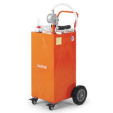 Garvee 35 Gallon Heavy-Duty Steel Fuel Caddy with Manual Rotary Pump – Mobile Gasoline & Fuel Injector Transfer Tank on Reinforced 4 All-Terrain Wheels – Portable Storage Container for Trucks, Boats, ATVs, Lawn Mowers, Farm Equipment – Orange – Reinforced
