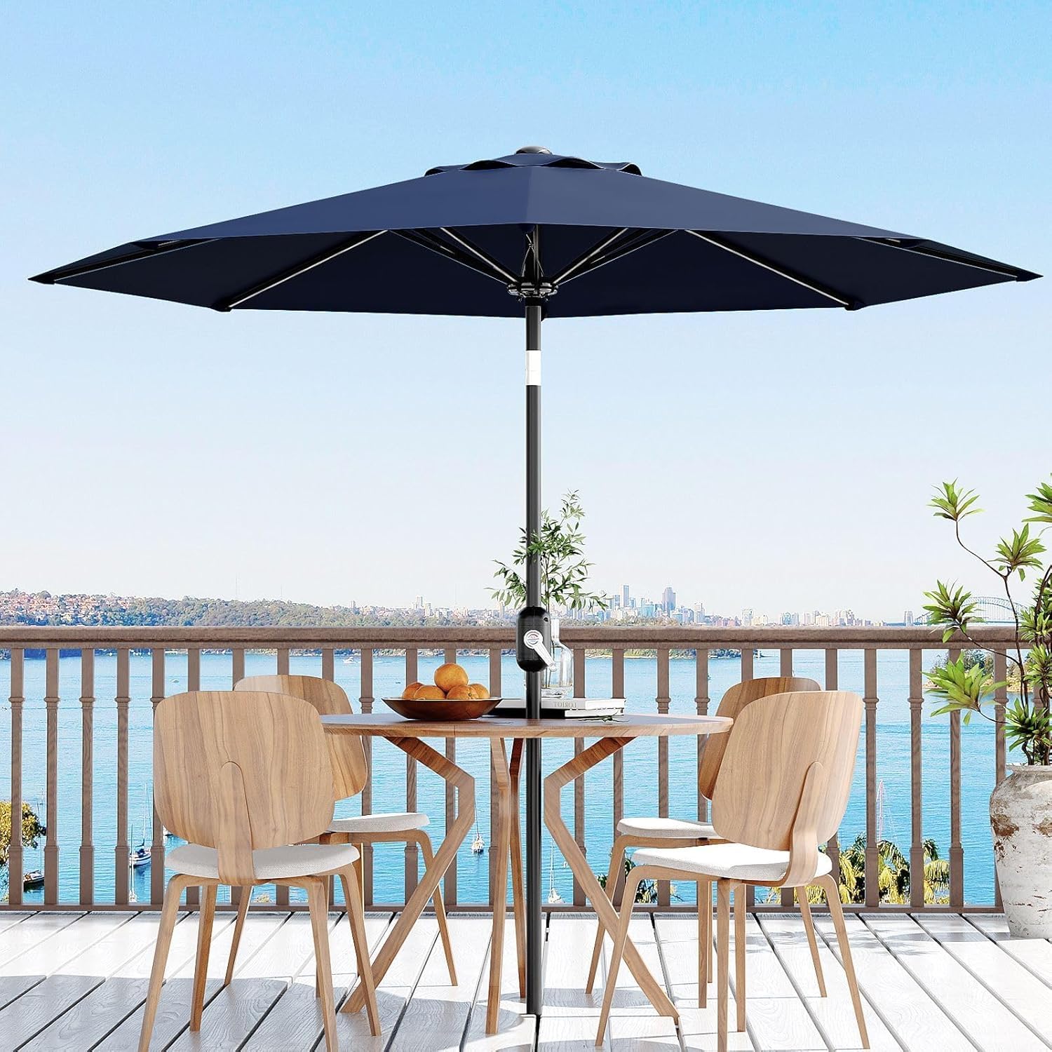 Garvee 9' Patio Table Umbrella, Crank Lift & Push Button Tilt, UV-Resistant Vented Market Umbrella with 8 Iron Ribs for Pool, Deck, Yard & Garden