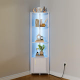 Garvee 5 Tier Corner Shelf Stand with LED Light, 57''Tall Metal Frame Corner Shelf with Wood Shelves, Standing Shelf Organizer for Living Room, Bedroom, Kitchen, Bathroom | for Home Office, Entryway - White