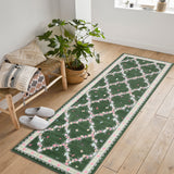 Garvee Forest Green Washable Floral Runner Rug 2' × 6', Non Slip Low Pile Stain Resistant Soft Rug for Hallway Kitchen Entryway Laundry Room - Green