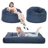 Garvee 2-in-1 Convertible Bean Bag Chair Bed - Oversized Memory Foam Sofa, Washable Corduroy Cover, Queen Size Lounger for Living Room & Bedroom - Navy Blue, Queen - Navy