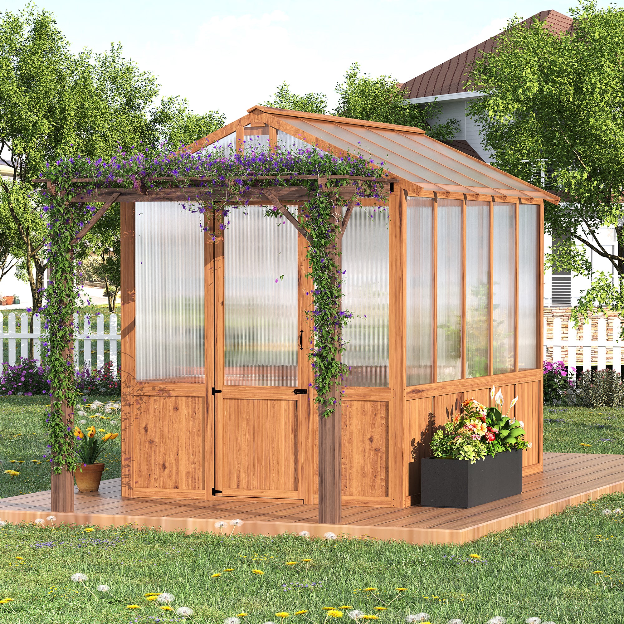 Garvee 8x13FT Greenhouse Kit with Pergola, Wooden Cedar Frame