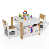 Garvee Multi-Functional Kids Table and 2 Chairs Set – 3-in-1 Wooden Art Activity Desk with Removable Tabletop, Bookshelf, Storage Drawers – Ideal for Toddlers' Playroom, Home, Study Area – Gray+White - Grey1