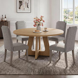 Garvee Space-Saving 5-Piece Round Dining Table Set – 47.24" Table & 4 Upholstered Chairs – Compact Dinette for 4-6 – Ideal for Kitchen, Dining Room, Apartment, Small Spaces – Natural Wood + Gray - Burlywood+Grey