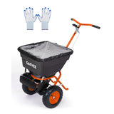 Garvee Push Broadcast Spreader for Lawn & Garden, 100 lb Capacity Steel Frame with 12 FT Coverage, 10 in Pneumatic Tires and Rain Cover, Orange Black