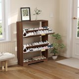 Garvee Modern Walnut Shoe Storage Cabinet – 2 Invert Drawers, Adjustable & Open Shelf – Slim Freestanding Wooden Shoe Organizer for Hallway or Entryway – Space-Saving, Gold Handle, Ventilated, Walnut - Walnut