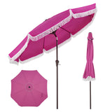 Garvee 10FT Fringe Patio Umbrella with Crank Handle, Push Button Tilt for Sun Shade, 8 Fiberglass Ribs, 1.5"d Premium Steel Pole, Outdoor Large Tassel Umbrella for Patio Beach Pool Backyard, Rose - Rose