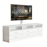 Garvee Modern Entertainment Center TV Stand with Height Adjustable Mount – 6 Deep Storage Drawers – Fits 32-80 Inch TVs – Wooden Media Console Table for Living Room or Bedroom – Farmhouse Style, White - White