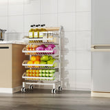 Garvee Vegetable Storage Rack, 4 Tier Kitchen Trolley with Lockable Wheels, Durable Metal Frame & Wood Handle, Carbon Steel Rolling Cart Fruit Basket Stand for Snack Onion Potato Pantry Bathroom 42x32x90cm-W - Zwj-6823-3Wh White 3 Layers