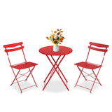 Garvee Space-Saving 3-Piece Steel Patio Bistro Set, Folding Outdoor Table and 2 Chairs, No Assembly Weather-Resistant Furniture for Balcony Porch Yard,Red - Red