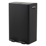 Garvee Dual 2 x 8 gal (2 x 30L) Stainless Steel Trash Can with Recycling Bin, Soft-Close Lid, Foldable Anti-Slip Step-on Pedal, Stainless Steel Handle, Removable Plastic Inner Buckets for Kitchen or Office - Black