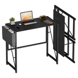 Garvee Folding Computer Desk for Small Spaces, 31.5 in Portable Home Office Writing Desk - Side Storage Pocket - Headphone Hook - Easy-Fold Space-Saving Table - Color: Black - Black