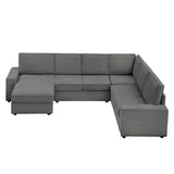 Garvee 10 Seater Modular U-Shaped Kids' Sofa with Chaise & Armrests - Modern Gray Corduroy Sectional Sleeper Couch - Comfortable Cloud Design for Large Families, Living Room or Bedroom - Color: System default